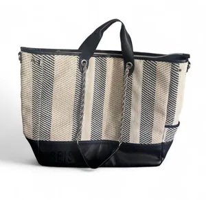 BEIS Black and Cream Striped Chain-Handle Tote inches 22 x 16 thumbnail 1