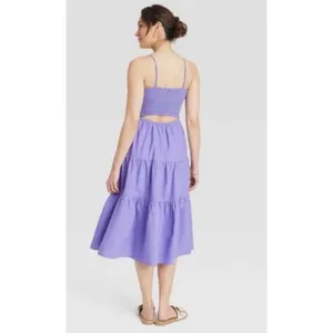 Universal Thread Purple Smocked Tiered Midi Dress‎ Back Cutout Womens Size M thumbnail 2