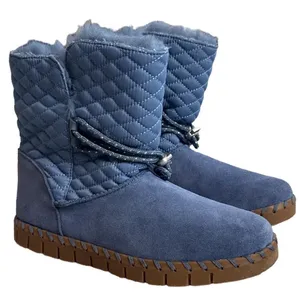 MUK LUKS Light Blue Quilted Suede Faux Fur Lined Winter Boots Womens Size 7 thumbnail 1