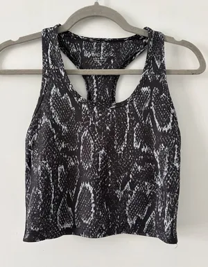 Beyond Yoga Lux First Class Crop Racerback Bra Tank Snake Skin Black Silver S thumbnail 1