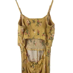 No Boundaries Yellow Floral Smocked Tie Front Back Cut Out Summer Jumpsuit L NWT thumbnail 2