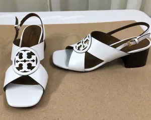Tory Burch Miller Slingback Logo Block Heel Sandal US 9 Cloud White Leather thumbnail 1