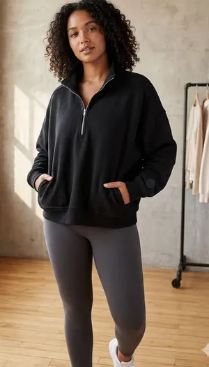 PINK - Victoria's Secret Half-Zip Pullover Sweatshirt in Black with Pockets Size L thumbnail 1