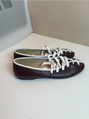 Maeve Genuine Leather Contrast Lace-Up Ballet Flats Burgundy Oxblood Sz 9 thumbnail 2
