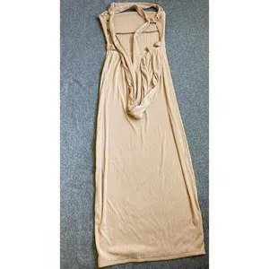 Ribbed Knit Maxi Dress Women Medium Tan Excellent‎ Open Back Bodycon Tie Detail thumbnail 5