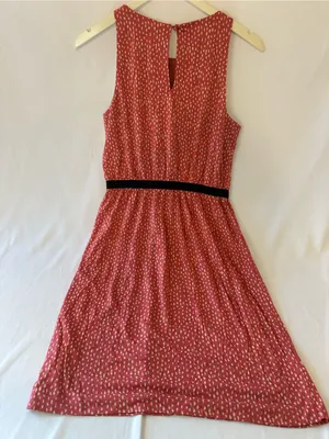 LOFT Coral Pink Printed Midi Dress with Black Waistband thumbnail 5