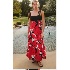 AMUR Black Red Slena Tie Back Floral Print Side Cut-Outs Square Neck Dress sz 8 thumbnail 13
