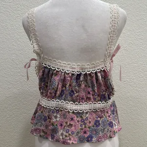 FOR LOVE & LEMONS Willow Multi Floral Bow Tie Ribbon Bow Coquette Top Purple XL thumbnail 10