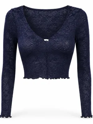 OFFLINE by Aerie Real Me Lace Long Sleeve Bra Top Navy Women’s XS thumbnail 2