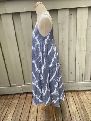Made In Italy Blue Tie Dye Bohemian Maxi 100% Cotton Sun Dress Size M thumbnail 4