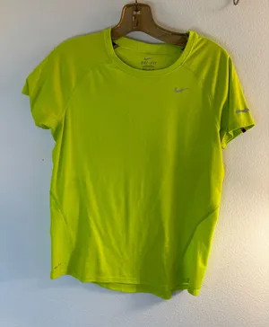Nike Dri-FIT Running Shirt Neon Volt Green Short Sleeve Active Top Womens Medium thumbnail 1