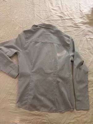 Classic Women's Blue and White Pinstripe Button-Down Shirt thumbnail 8