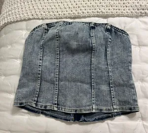 Shien Denim Corset Strapless Top Blue Size XS thumbnail 1