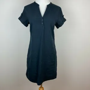 Fig Dress S Charcoal Linen‎ Lyocell Shift Short Sleeve Mini Stretch V-Neck thumbnail 11