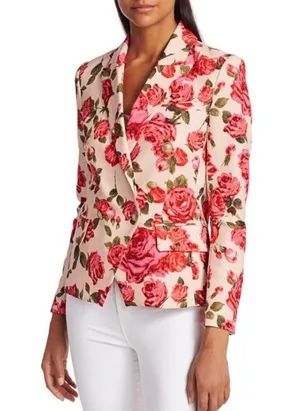 L’agence Barbiecore Kenzie Wild Roses Floral Long Line Double Breasted Blazer thumbnail 2