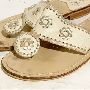 Jack Rogers Women's Size 6 Leather Palm Beach Navajo Classic Sandals Bone White‎ thumbnail 3