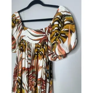 Hayden Los Angeles Puff Sleeve Mini Dress Small Botanical‎ Tropical Flowy Floral thumbnail 3