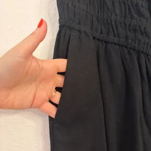 Old Navy Linen Blend Jumpsuit Medium Minimalist Smocked Wide‎ Leg Ankle Black thumbnail 5