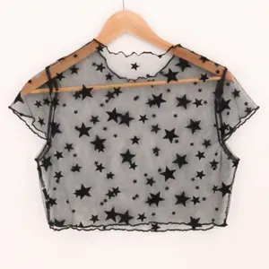 Velvet Star Sheer Mesh Crop Top Womens Size S Black‎ Celestial Indie Sleeze Goth thumbnail 3