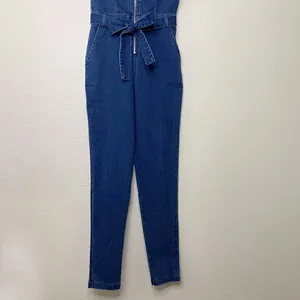 NWOT Haute Monde Zip Up Front Denim Short Sleeves Bodycon Jumpsuit, Sz Small thumbnail 8