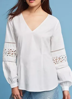 Anthropologie Maeve lace cutout puff sleeve blouse xs thumbnail 1