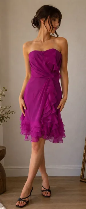 Y2K Kurt Thomas 100% Silk Strapless Ruffle Cocktail Dress thumbnail 1