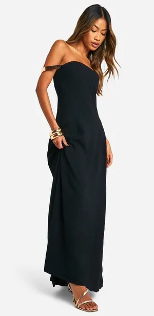 Boohoo strapless dress with metal Sleeve Details thumbnail 1