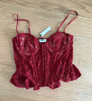 Rumored Red Lace Sequin Bustier Top thumbnail 1
