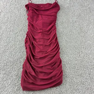Oh Polly Dark Red Ruched Mesh Cowl Neck Bodycon Mini Dress Size 2 Homecoming thumbnail 2