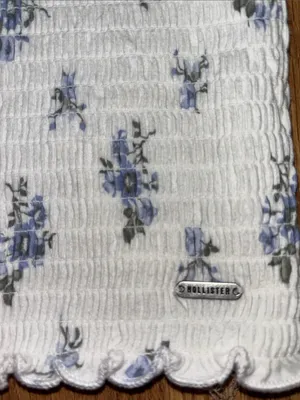 Hollister Smocked White Floral Crop Tank Top with Ruffled Straps thumbnail 4