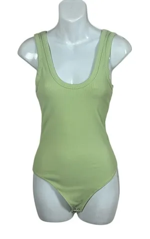 Abercrombie & Fitch pastel lime green ribbed knit sleeveless bodysuit size S thumbnail 1