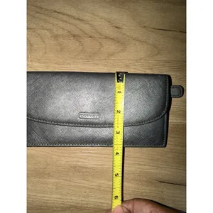 Coach Dark Gray Crossgrain Leather Continental Wallet Checkbook Snap Clutch READ thumbnail 7