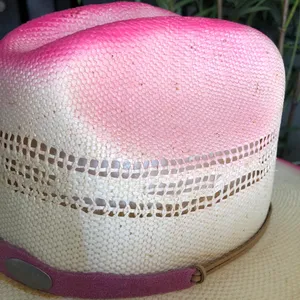 Vintage rare pink ombre western cowgirl/cowboy straw hat with silver tone hardware Size L thumbnail 6