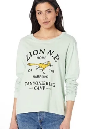 Parks Project Womens Green Long Sleeve Boxy Tee Sz M Zion Canyoneering NWT READ thumbnail 1