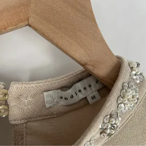 Endless Rose Metallic Gold Stretch Jersey‎ Liquid Knit Embellished Neck Top M thumbnail 4