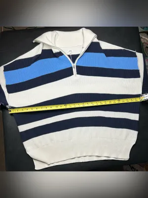 Aerie Women's Size L Beyond Striped Quarter Zip Oversized Knit Nautical Sweater thumbnail 5
