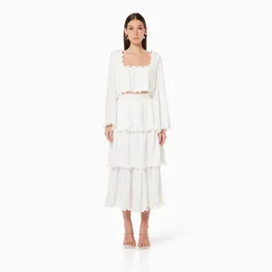 Elliatt Romanesque Tiered Midi Skirt in Ivory Size Small NWT thumbnail 2