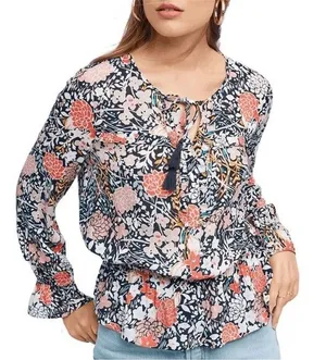 Anthropologie MAEVE PUFF SLEEVE BEGONIA PEPLUM FLORAL COTTAGE TASSEL TIES TOP M thumbnail 1
