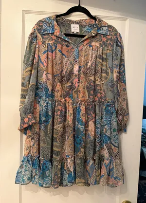 Misa Los Angeles Multicolor Paisley Tiered Mini Dress in Blue, Pink & Cream thumbnail 1