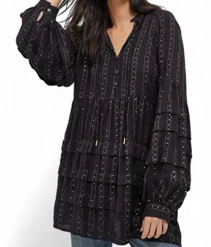 Anthropologie Black and Gold Tunic Top thumbnail 1