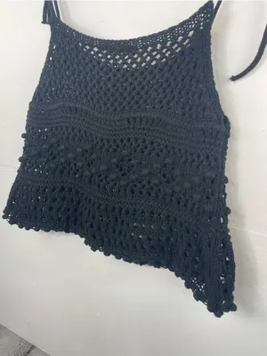ZARA Black Crochet Knit Tie Strap Crop Tank Top Boho Festival Beach Cover-Up S thumbnail 3