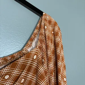 Rewind Brown Boho Hippie Cottage Smocked Top - Women's Size XL - Sweetheart Neck thumbnail 2
