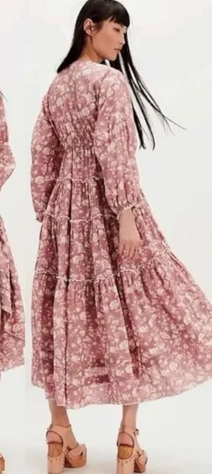 Free People Ethereal Dainty Cottage Pappiet Midi Dress Rose Maxi Top Large thumbnail 1