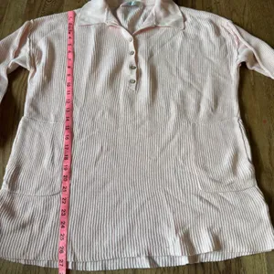 Free People FP Beach Pink Ribbed Knit Polo Tunic Sweater Linen Cotton‎ Blend M thumbnail 4