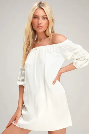 New Lulus By the Pier White Off-the-Shoulder Mini Dress MSRP $49 thumbnail 2
