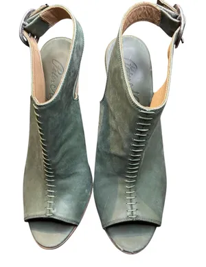 Peter Nappi Shoes Womens Size 7.5 Green Leather Slingback Sandals Block‎ Heel thumbnail 1