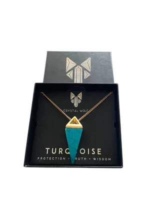 Crystal Wolf Triangle Turquoise And Gold Plated Necklace O/S NWT Bohemian Hippie thumbnail 2