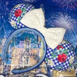 Disney parks gingham plaid floral Minnie Mouse ears thumbnail 1