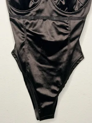 Black Satin Bodysuit with Underwire Cups thumbnail 3