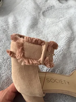 VGC Sole Society Tan Suede Fringe Ankle-Strap Block Heels SIZE 9.5 (41) thumbnail 5